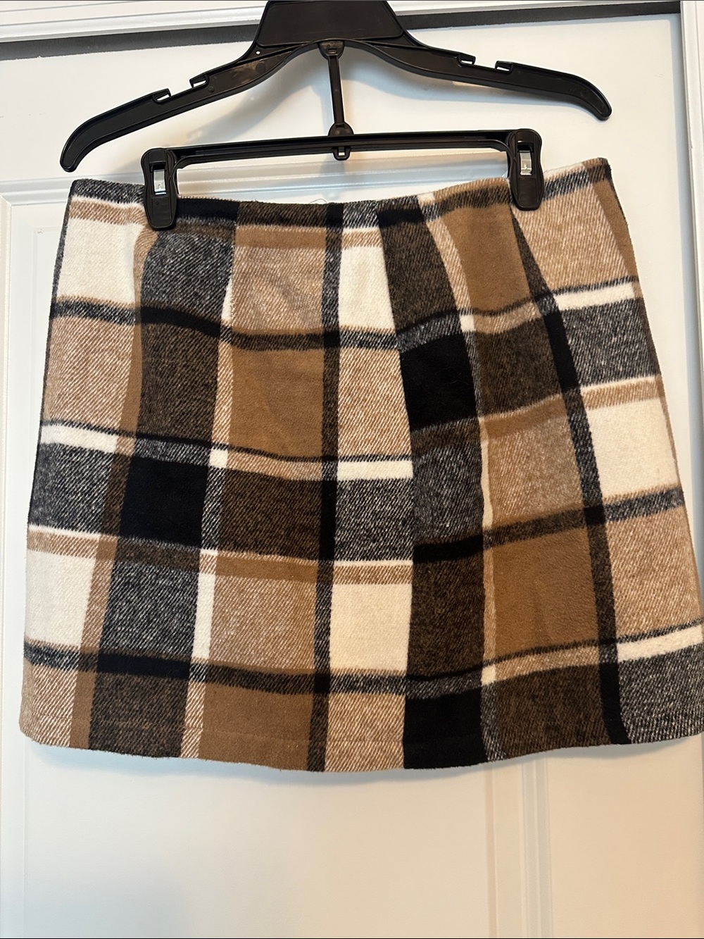 Plaid Mini Skirt in Camel and Black